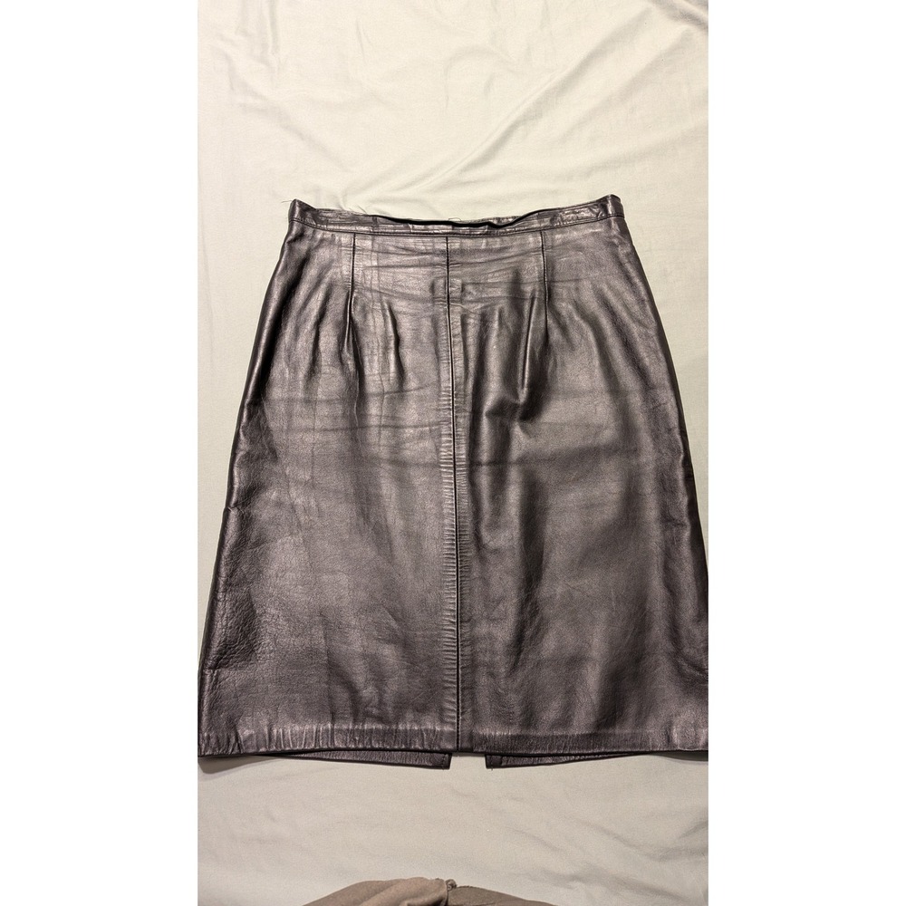 Recollections Vintage Black Leather Pencil Skirt High Waisted Knee Length 13/14